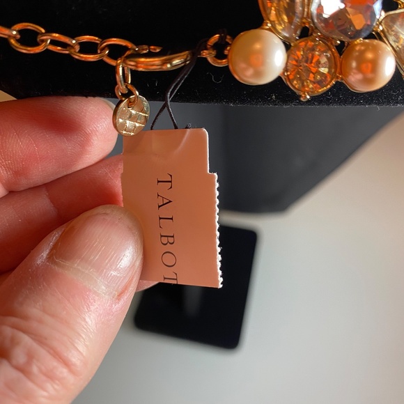 NWT Vintage Talbots Necklace in Yellow Crystal and Faux-Pearls - Picture 3 of 3